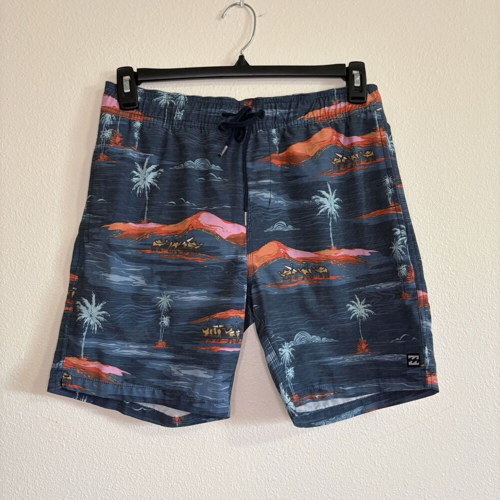 Billabong Recycler Sundays Layback Swim Trunks Gray Multicolor Camel Design S
